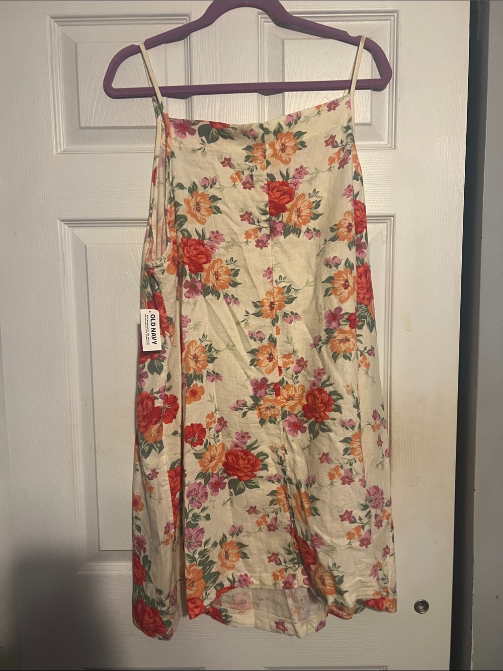 Old Navy Cream Floral Midi Slip Skirt with Red & Orange Flowers